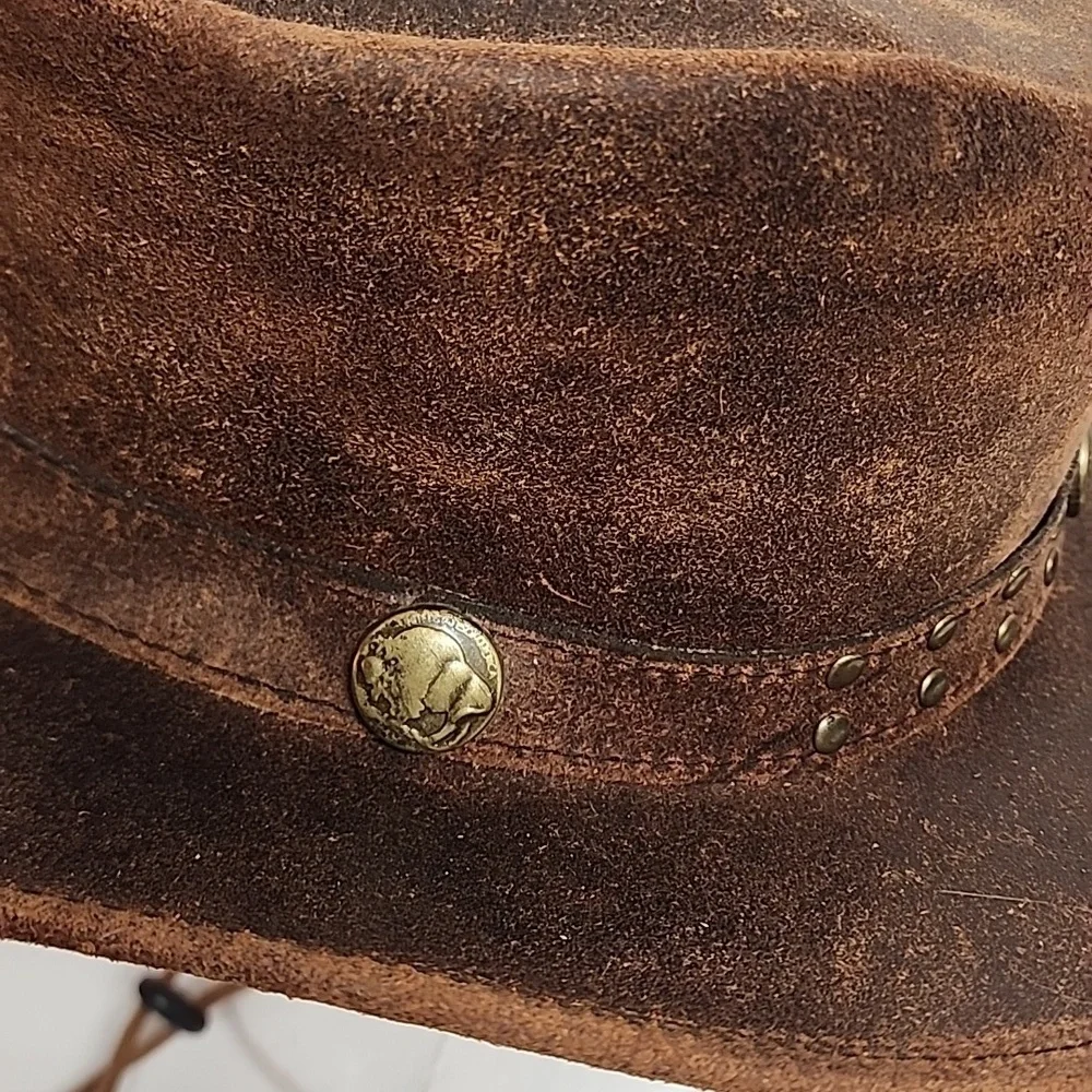Distressed Australia Style Handmade 100% Real Leather Cowboy Western Hat Sz L
